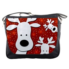 Christmas Reindeer - Red 2 Messenger Bags by Valentinaart