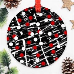 Red And White Dots Ornament (round)  by Valentinaart