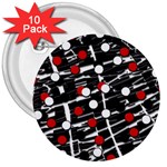 Red and white dots 3  Buttons (10 pack)  Front