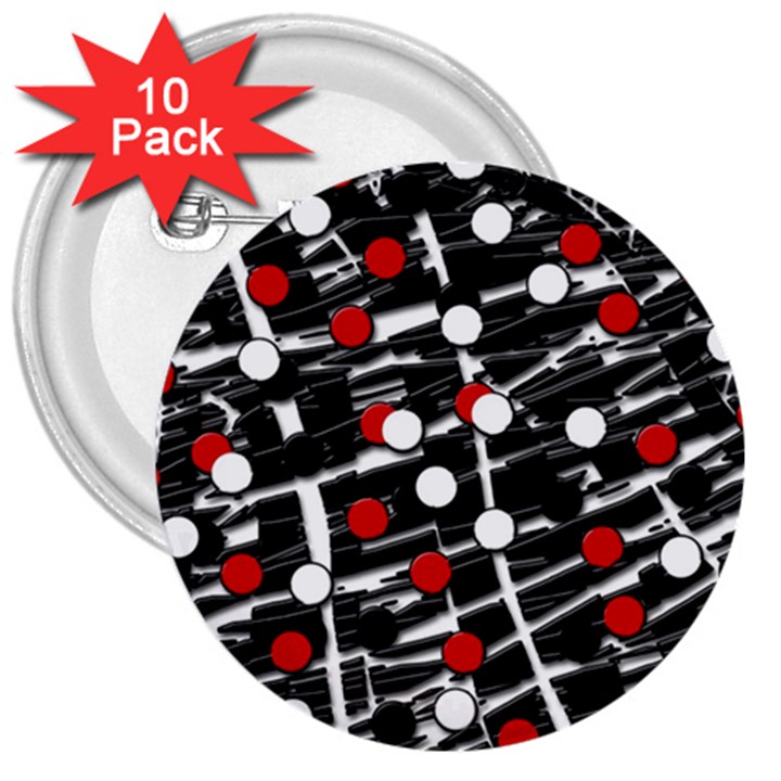 Red and white dots 3  Buttons (10 pack) 