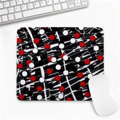 Red And White Dots Large Mousepads by Valentinaart