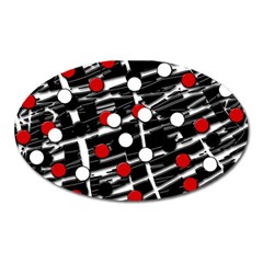 Red And White Dots Oval Magnet by Valentinaart