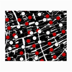 Red And White Dots Small Glasses Cloth by Valentinaart