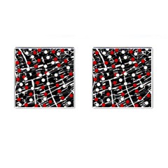 Red And White Dots Cufflinks (square) by Valentinaart