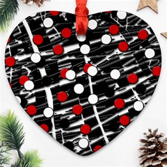 Red And White Dots Heart Ornament (2 Sides) by Valentinaart