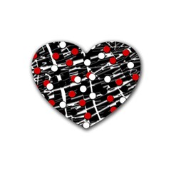 Red And White Dots Rubber Coaster (heart) 