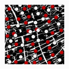 Red And White Dots Medium Glasses Cloth by Valentinaart