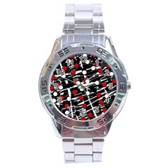 Red And White Dots Stainless Steel Analogue Watch by Valentinaart