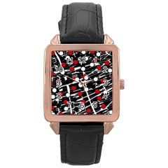 Red And White Dots Rose Gold Leather Watch  by Valentinaart