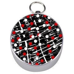 Red And White Dots Silver Compasses by Valentinaart