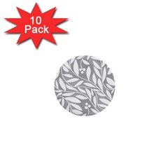 Gray And White Floral Pattern 1  Mini Buttons (10 Pack)  by Valentinaart