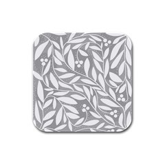 Gray And White Floral Pattern Rubber Square Coaster (4 Pack)  by Valentinaart