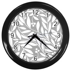 Gray And White Floral Pattern Wall Clocks (black) by Valentinaart