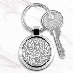 Gray And White Floral Pattern Key Chains (round)  by Valentinaart