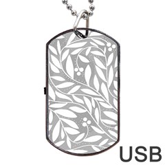 Gray And White Floral Pattern Dog Tag Usb Flash (one Side) by Valentinaart