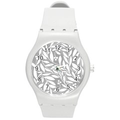 Gray And White Floral Pattern Round Plastic Sport Watch (m) by Valentinaart