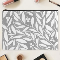 Gray And White Floral Pattern Cosmetic Bag (xxxl)  by Valentinaart