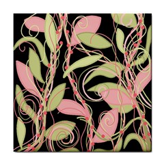 Pink And Ocher Ivy Tile Coasters by Valentinaart