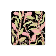 Pink And Ocher Ivy Square Magnet by Valentinaart