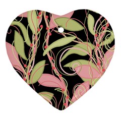 Pink And Ocher Ivy Heart Ornament (2 Sides) by Valentinaart