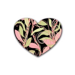 Pink And Ocher Ivy Rubber Coaster (heart) 