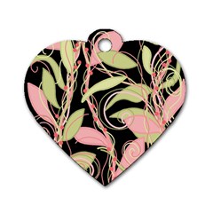 Pink And Ocher Ivy Dog Tag Heart (two Sides) by Valentinaart