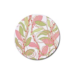 Pink and ocher ivy 2 Rubber Round Coaster (4 pack) 