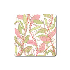 Pink And Ocher Ivy 2 Square Magnet by Valentinaart