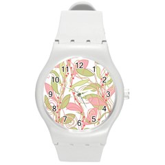 Pink And Ocher Ivy 2 Round Plastic Sport Watch (m) by Valentinaart