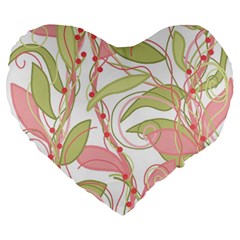 Pink and ocher ivy 2 Large 19  Premium Heart Shape Cushions