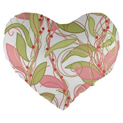 Pink and ocher ivy 2 Large 19  Premium Flano Heart Shape Cushions