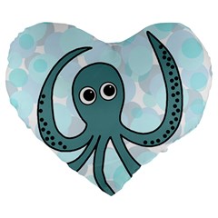 Octopus Large 19  Premium Flano Heart Shape Cushions by Valentinaart