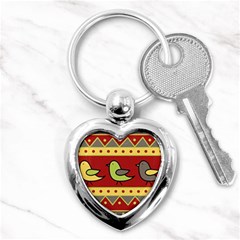 Brown Bird Pattern Key Chains (heart)  by Valentinaart