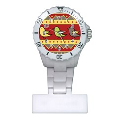 Brown Bird Pattern Plastic Nurses Watch by Valentinaart