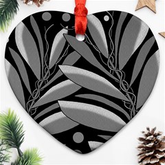 Gray Plant Design Ornament (heart)  by Valentinaart