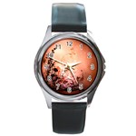 Wonderful Flowers In Soft Colors With Bubbles Round Metal Watch Front