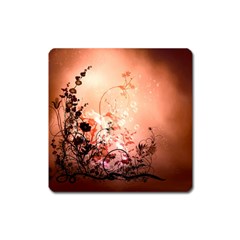 Wonderful Flowers In Soft Colors With Bubbles Square Magnet by FantasyWorld7