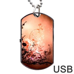 Wonderful Flowers In Soft Colors With Bubbles Dog Tag Usb Flash (two Sides)  by FantasyWorld7