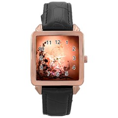 Wonderful Flowers In Soft Colors With Bubbles Rose Gold Leather Watch 