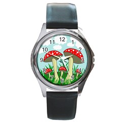 Mushrooms  Round Metal Watch by Valentinaart