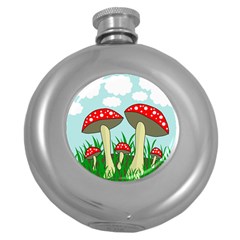 Mushrooms  Round Hip Flask (5 Oz) by Valentinaart