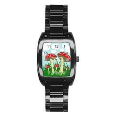 Mushrooms  Stainless Steel Barrel Watch by Valentinaart