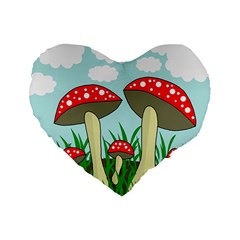 Mushrooms  Standard 16  Premium Flano Heart Shape Cushions by Valentinaart