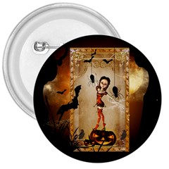 Halloween, Cute Girl With Pumpkin And Spiders 3  Buttons