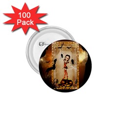 Halloween, Cute Girl With Pumpkin And Spiders 1 75  Buttons (100 Pack)  by FantasyWorld7