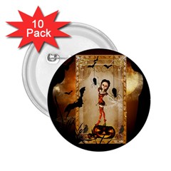 Halloween, Cute Girl With Pumpkin And Spiders 2 25  Buttons (10 Pack)  by FantasyWorld7