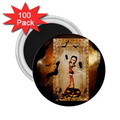 Halloween, Cute Girl With Pumpkin And Spiders 2 25  Magnets (100 Pack)  by FantasyWorld7