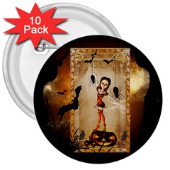 Halloween, Cute Girl With Pumpkin And Spiders 3  Buttons (10 Pack) 