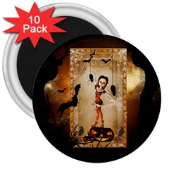 Halloween, Cute Girl With Pumpkin And Spiders 3  Magnets (10 Pack) 