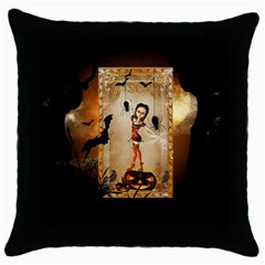 Halloween, Cute Girl With Pumpkin And Spiders Throw Pillow Case (black)